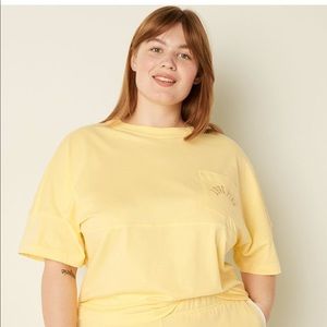 PINK VARSITY SHORT SLEEVE CREW TEE -XS